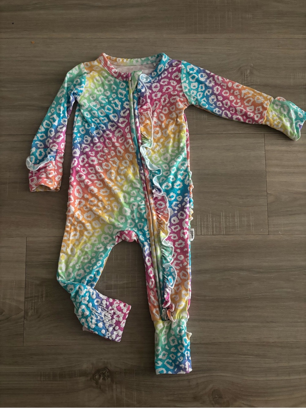 Baby Girls Rainbow Leopard-Print Ruffle Footie One-Piece Bamboo nwot
